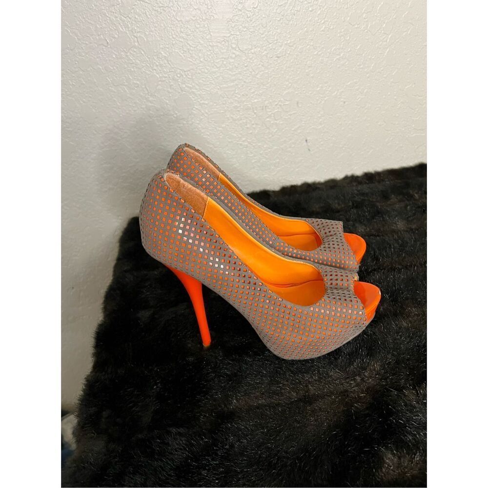 Susana fashion‎ peeptoe pumps hot orange stiletto heels 8